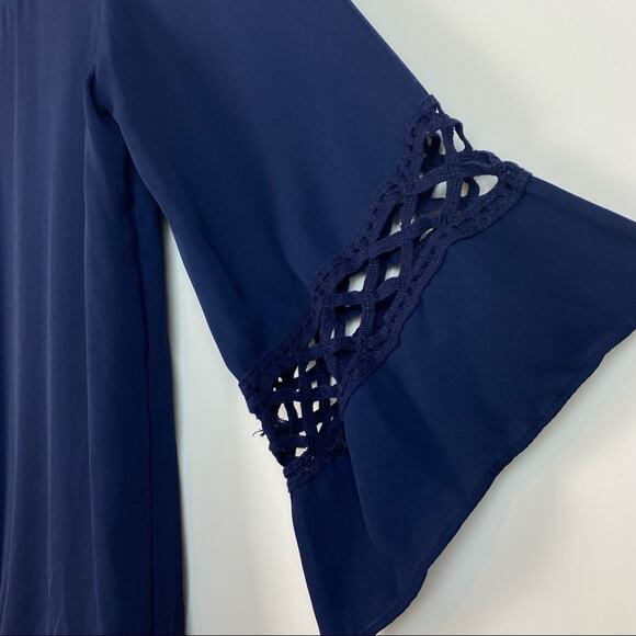 NAIF ROYAL BLUE BOHEMIAN TUFT BLOUSE BELL SLEEVE SIZE SMALL - Picture 4 of 11
